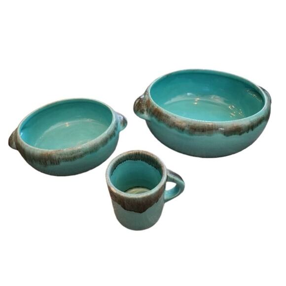 Jaska of California Cascade Ware Blue with Brown Drip Vintage 2 serving Bowls - Picture 1 of 16